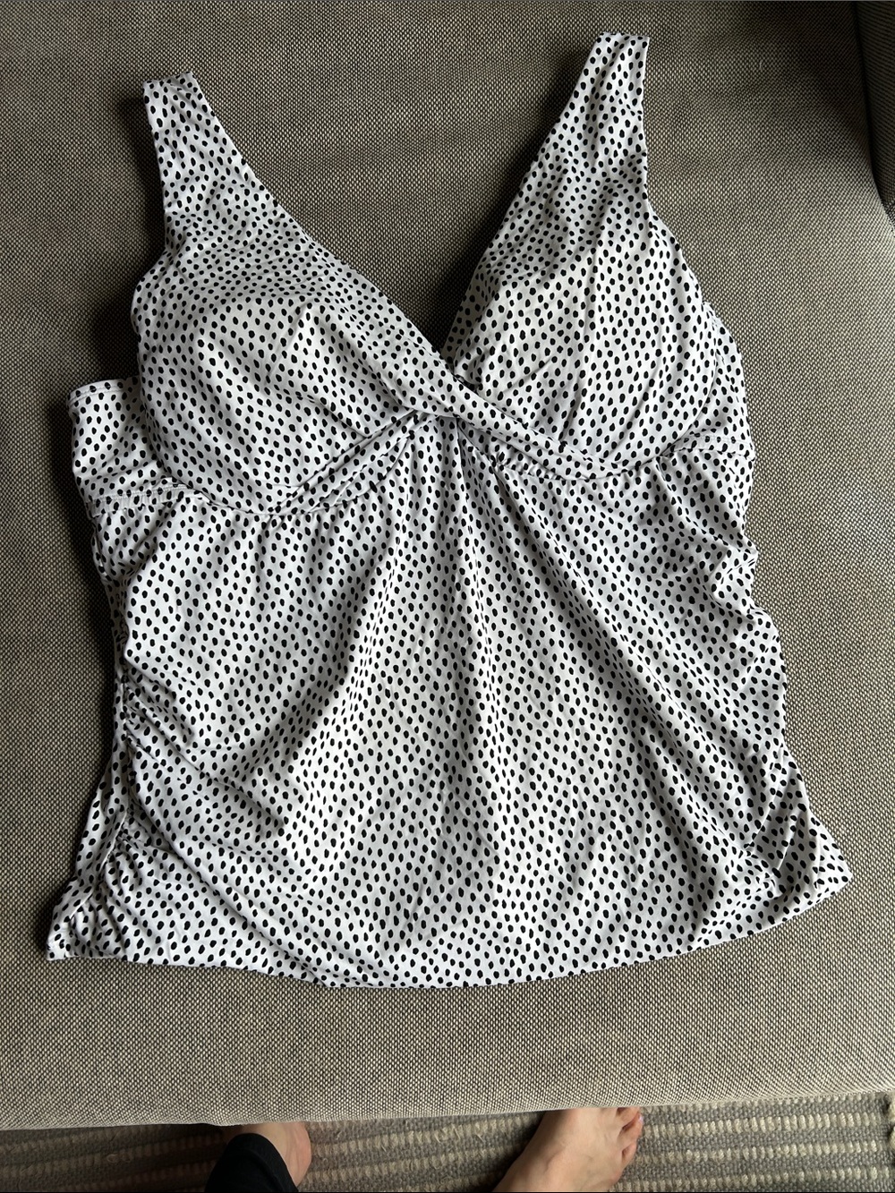 Polka Dot V-Neck Tank Top bathing suit  - White/Black